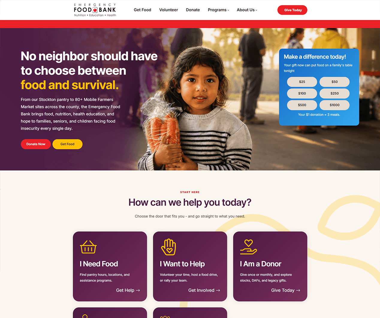 Emergency Food Bank Stockton website design by MAYACO